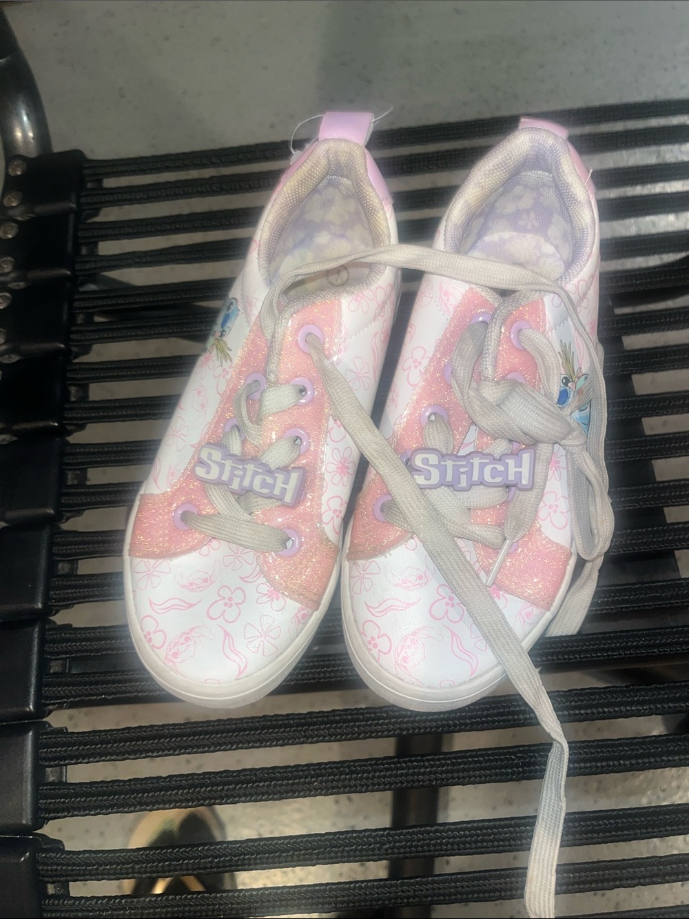 Girls' Pink & White Stitch Graphic Lace-Up Sneakers